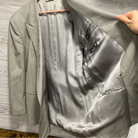 Mens Gian Giacomo Soleri Wool Blazer Size 46 LG Gray Double Breasted Peak Lapel - Picture 6 of 14